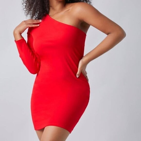 One Sleeve Red Dress Size Small - Picture 6 of 7